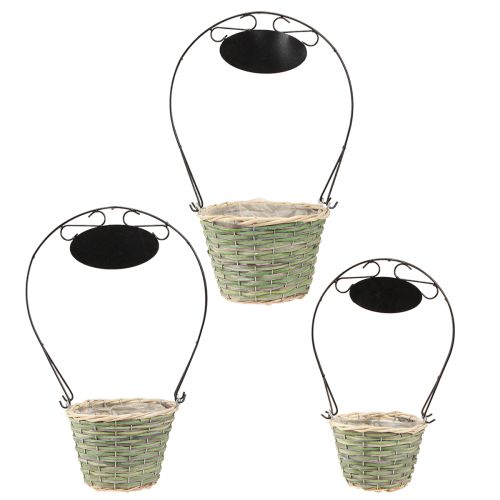 Artículo Cesta de flores con asa y letrero de metal Ø23/20/17cm juego de 3