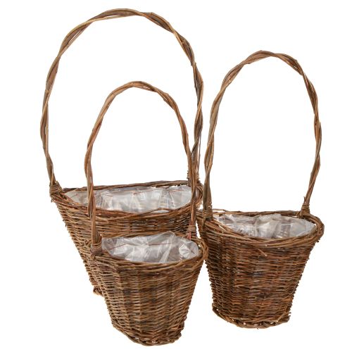 Cesta de flores de mimbre con asa natural, 29/23/21 cm, juego de 3