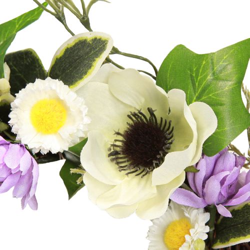 Artículo Corona de flores artificiales Anémonas Margaritas Morado Blanco Ø25cm