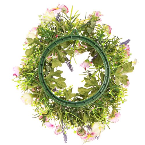 Artículo Corona de flores artificiales de primavera color crema y rosa Ø33cm