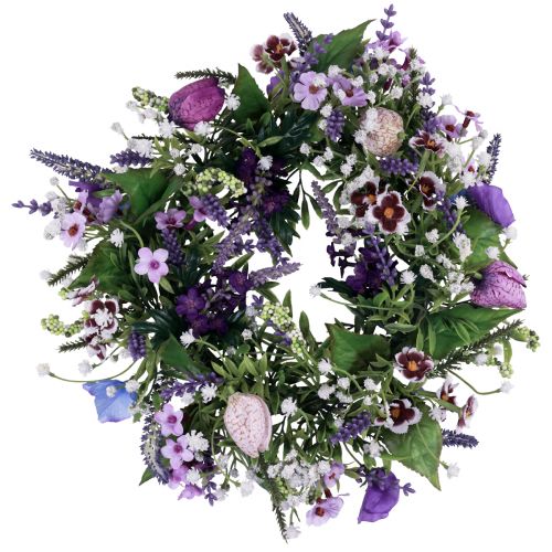 Floristik24 Corona de flores decoración de pared artificial flores violeta blanco Ø30cm H9cm