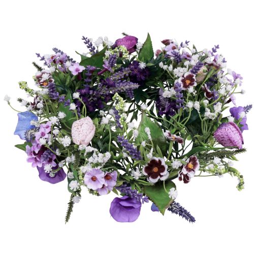 Artículo Corona de flores decoración de pared artificial flores violeta blanco Ø30cm H9cm