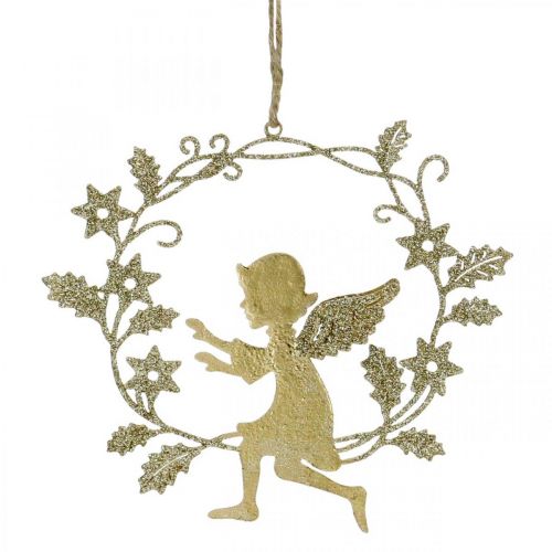 Artículo Corona de ángel, decoración navideña, ángel para colgar, colgante de metal Dorado H14cm W15.5