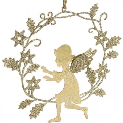 Artículo Corona de ángel, decoración navideña, ángel para colgar, colgante de metal Dorado H14cm W15.5