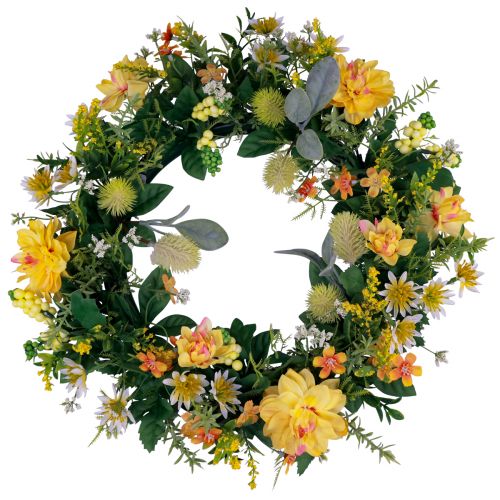 Floristik24 Corona de puerta decoración de pared flores dalias bankia amarillo Ø35cm