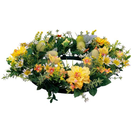 Floristik24 Corona de puerta decoración de pared flores dalias bankia amarillo Ø35cm