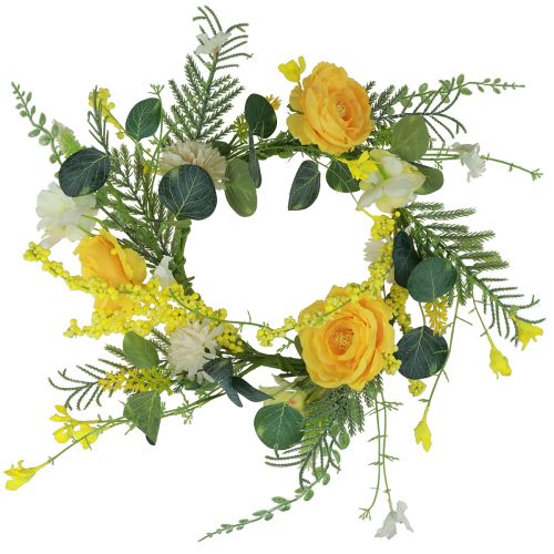 Floristik24 Corona de flores artificiales Corona de flores artificiales amarillo blanco 42cm