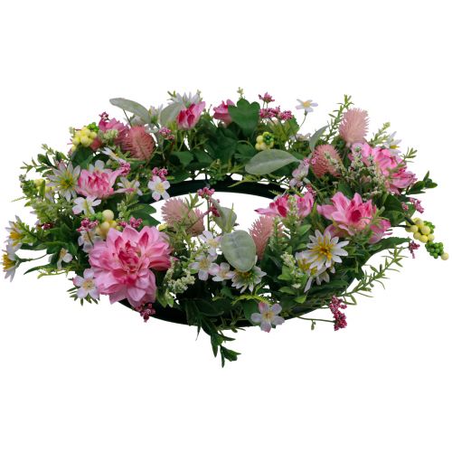 Artículo Corona de puerta decoración de pared flores dalias Banksia rosa Ø35cm
