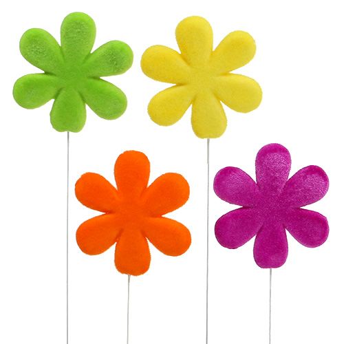 Palillo de flores de colores flocado Ø8,5cm 8 uds.