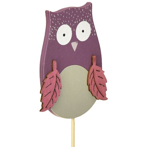 Artículo Flor plug deco búho madera violeta, marrón 8cm 12pcs