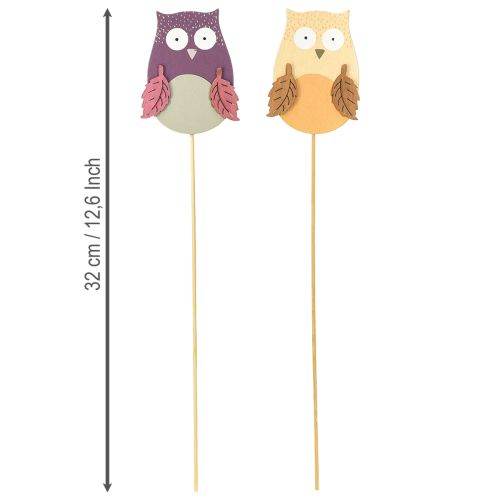 Artículo Flor plug deco búho madera violeta, marrón 8cm 12pcs