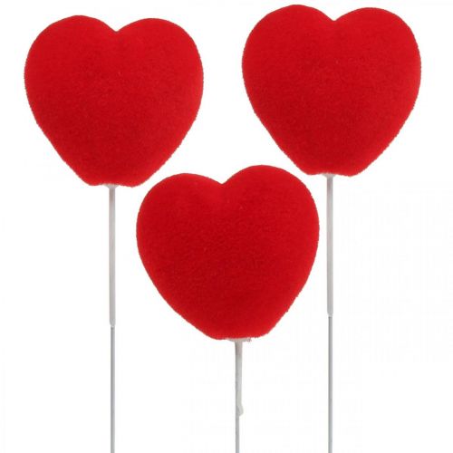Floristik24 Tapón de flores corazón decorativo tapón de corazón rojo 6x6cm H26cm 18 piezas