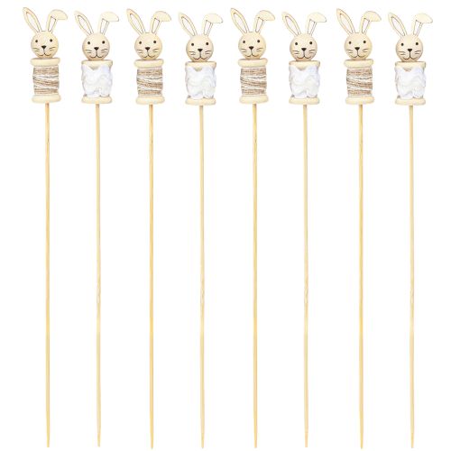 Artículo Flor Palo Conejo Madera Natural, Marrón, Blanco L32cm 8 uds