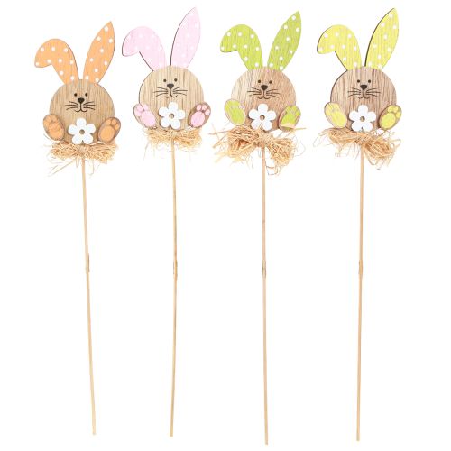 Artículo Tapones de flores conejitos de madera decoración Pascua 4 colores 5x8cm 16 piezas