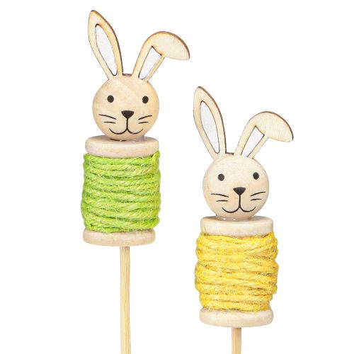Floristik24 Tapones de flores de Pascua de madera Conejito de Pascua Verde Amarillo L32cm 8 piezas