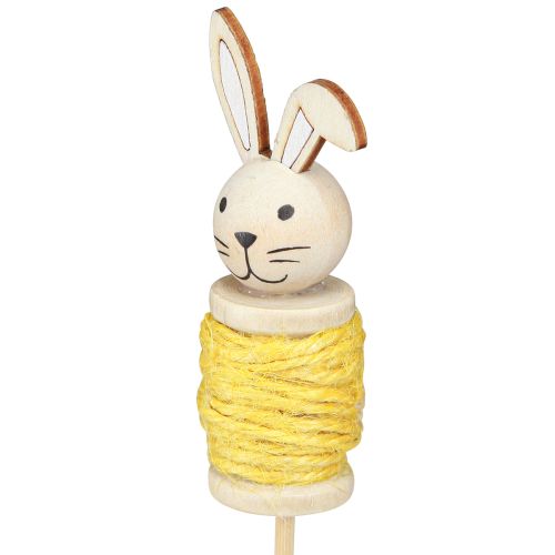 Artículo Tapones de flores de Pascua de madera Conejito de Pascua Verde Amarillo L32cm 8 piezas