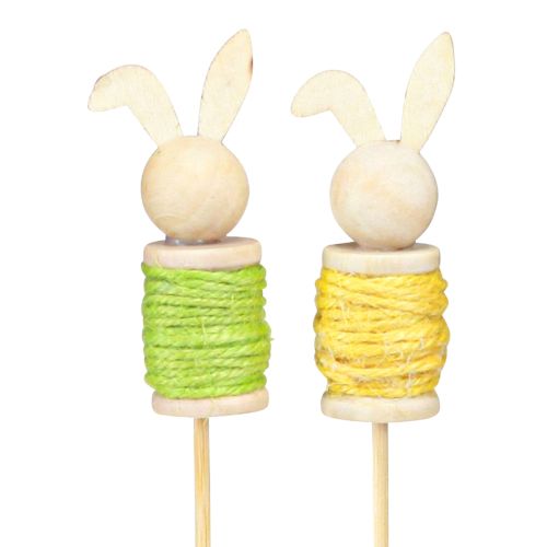 Artículo Tapones de flores de Pascua de madera Conejito de Pascua Verde Amarillo L32cm 8 piezas