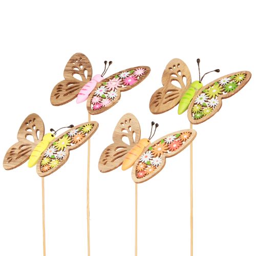 Floristik24 Taco de flor madera mariposa 4 colores 8x6cm 16uds