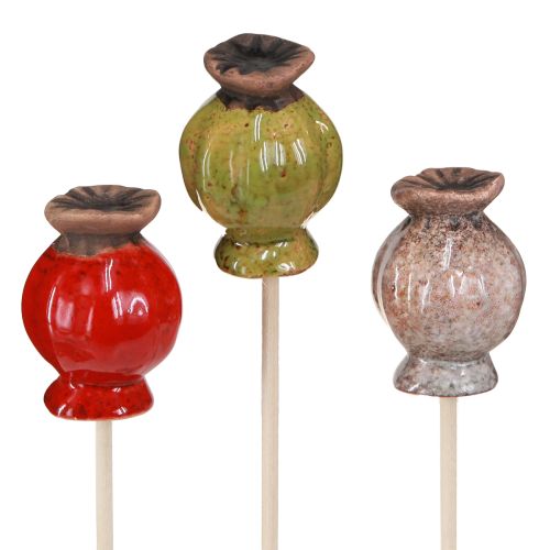Artículo Tapón de flores decoración amapola de cerámica 3 colores Ø3,5cm 6 piezas