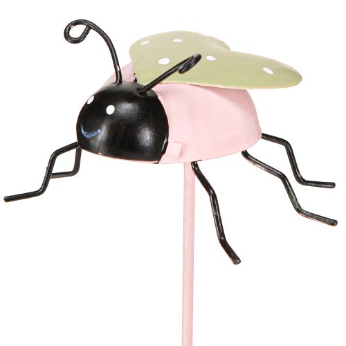 Artículo Flor Palo Mariquita Metal Verde Rosa 7x4cm 6 Piezas