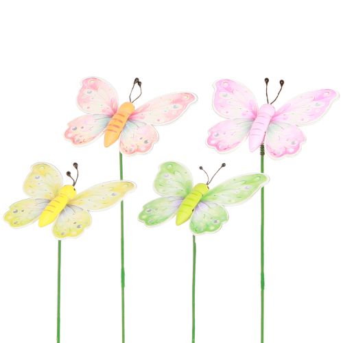 Artículo Plug floral mariposa rosa verde naranja 8x5,5cm 16uds