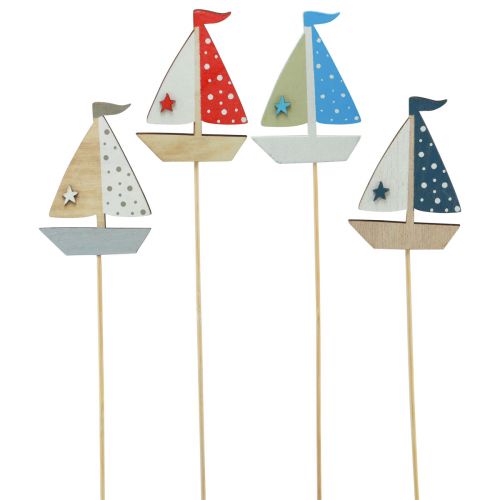 Floristik24 Tapón de flores barco velero decoración madera color 5,5x8cm 12 piezas
