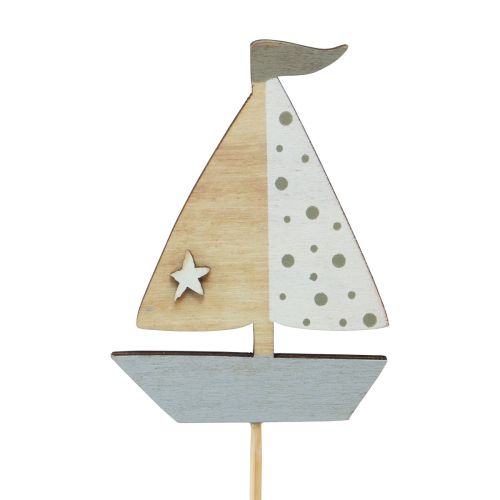 Artículo Tapón de flores barco velero decoración madera color 5,5x8cm 12 piezas