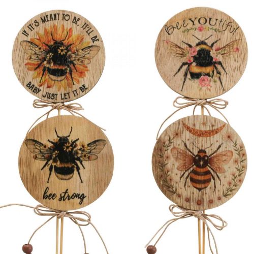 Artículo Tapón flor tapón decorativo abeja de madera con frase 7x27,5cm 12 piezas