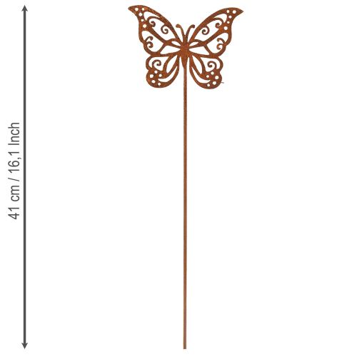 Artículo Estacas metálicas para flores, diseño oxidado, decoración de mariposa, 10×7 cm, 3 piezas