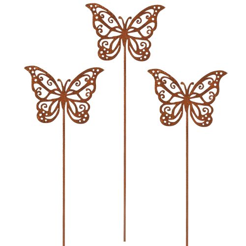 Artículo Estacas metálicas para flores, diseño oxidado, decoración de mariposa, 10×7 cm, 3 piezas