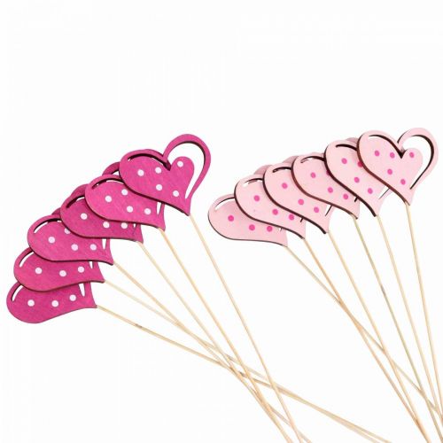Artículo Tapón de flores Tapón decorativo Día de la Madre corazón rosa 7cm 12 piezas