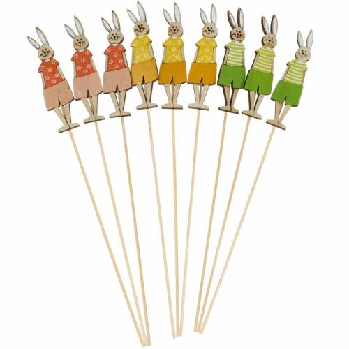 Floristik24 Enchufe de flores Conejo de Pascua en un palo Conejito de madera Decoración de Pascua Decoración 9pcs