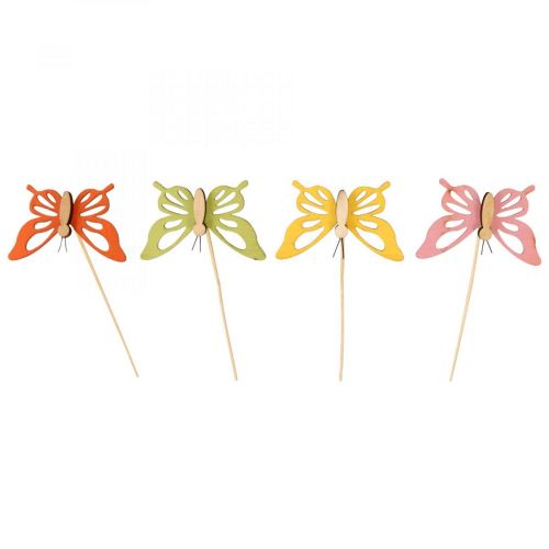 Artículo Flor plug mariposa deco color madera 8.5cm 12pcs