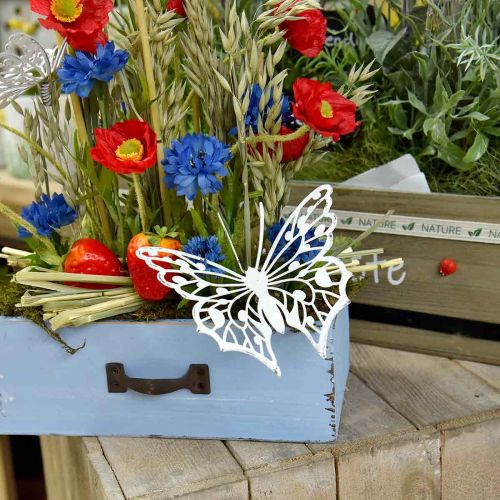 Floristik24 Enchufe de flor mariposa, decoración de jardín de metal, enchufe de planta blanco shabby chic, plata L51cm 3pcs