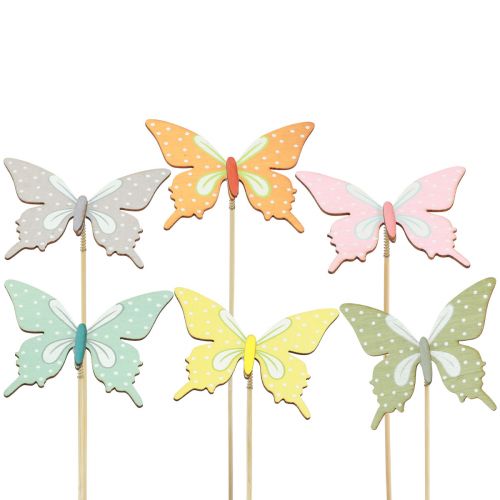 Floristik24 Plug floral mariposa madera con pluma 8x7cm 12uds