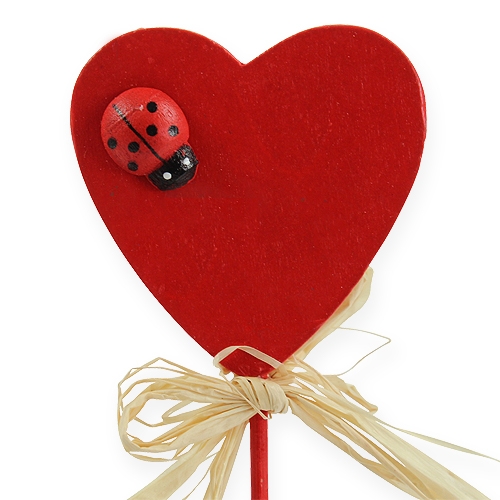 Floristik24 Corazón de madera en palo rojo 4.5cm 24pcs
