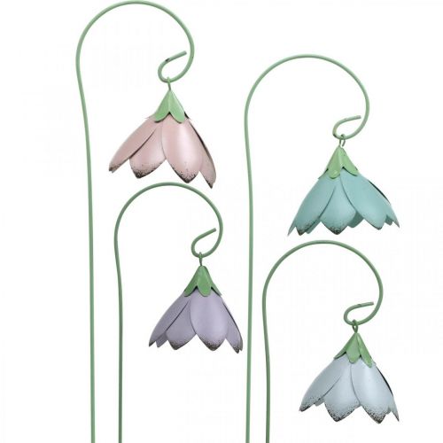 Floristik24 Flores de campana para pegar, flores de metal, tapones de resorte L34cm rosa, violeta, azul, blanco, juego de 4
