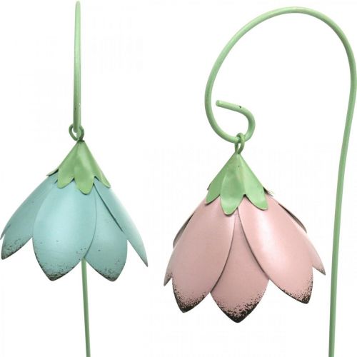 Floristik24 Flores de campana para pegar, flores de metal, tapones de resorte L34cm rosa, violeta, azul, blanco, juego de 4