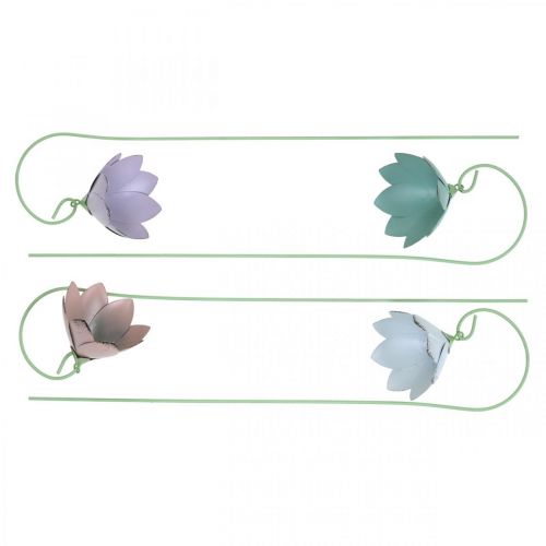 Floristik24 Flores de campana para pegar, flores de metal, tapones de resorte L34cm rosa, violeta, azul, blanco, juego de 4