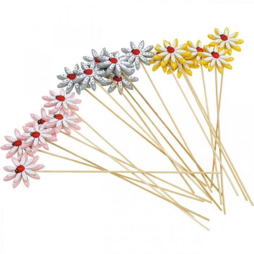 Floristik24 Flores decorativas plug con mariquitas decoración primaveral madera Ø5cm 18 piezas