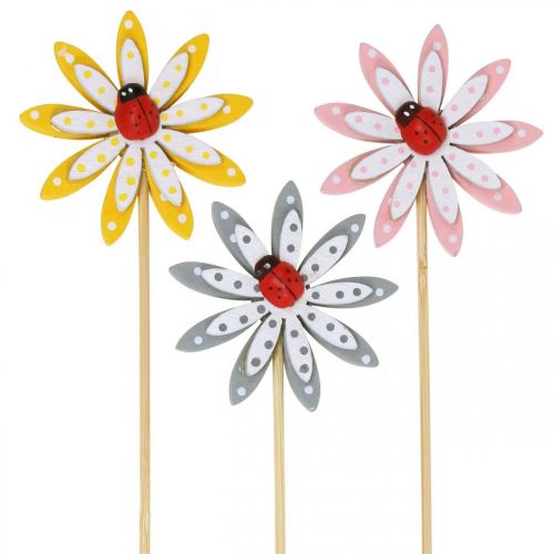 Floristik24 Flores decorativas plug con mariquitas decoración primaveral madera Ø5cm 18 piezas