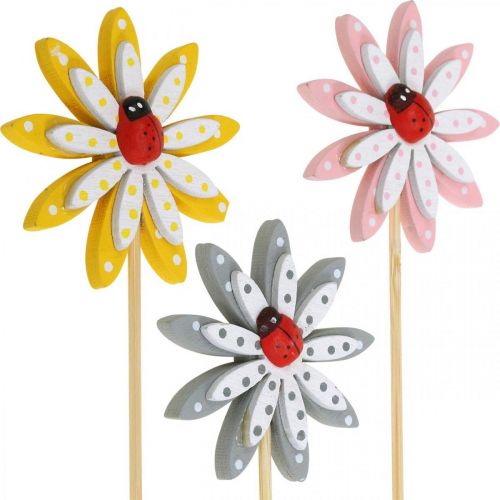 Floristik24 Flores decorativas plug con mariquitas decoración primaveral madera Ø5cm 18 piezas