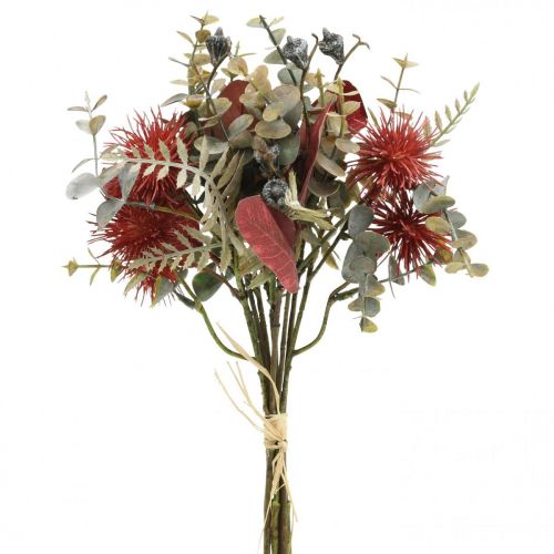 Ramo de flores artificiales eucalipto cardo decoración floral 36cm