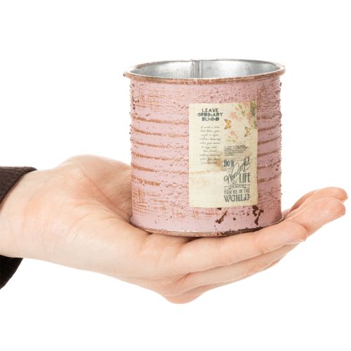 Artículo Maceta decorativa redonda de hojalata con forma de rosa antigua, Ø8cm H7.5cm