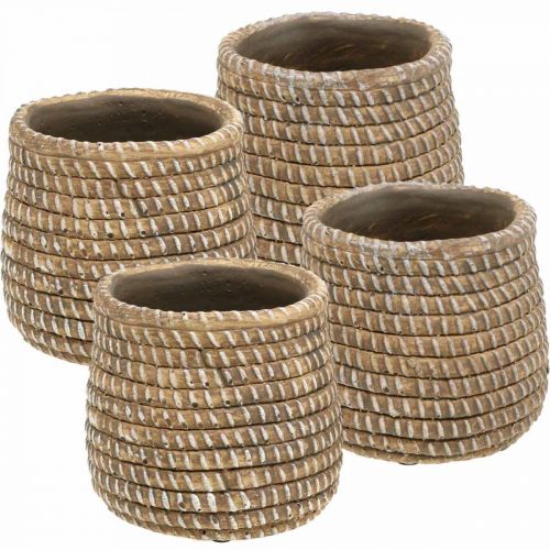 Floristik24 Macetero boho aspecto trenzado macetero cerámica Ø6cm H7.5cm 4pcs