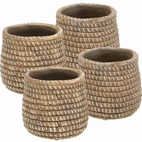 Macetero boho aspecto trenzado macetero cerámica Ø6cm H7.5cm 4pcs