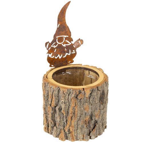 Floristik24 Maceta de corteza de madera con forma de gnomo, color óxido, 24 cm de alto.