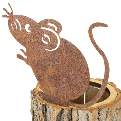 Artículo Maceta de madera con textura de corteza y óxido de ratón H24cm