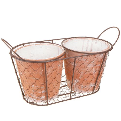 Artículo Maceta cesta de alambre de cerámica marrón terracota L 38,5 cm