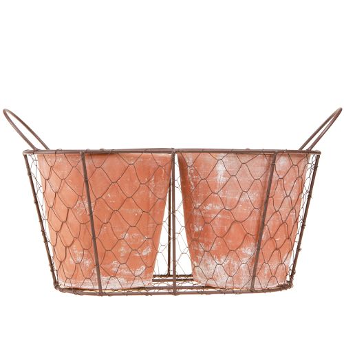 Artículo Maceta de cerámica con forma de cesta de alambre color marrón terracota L38,5cm